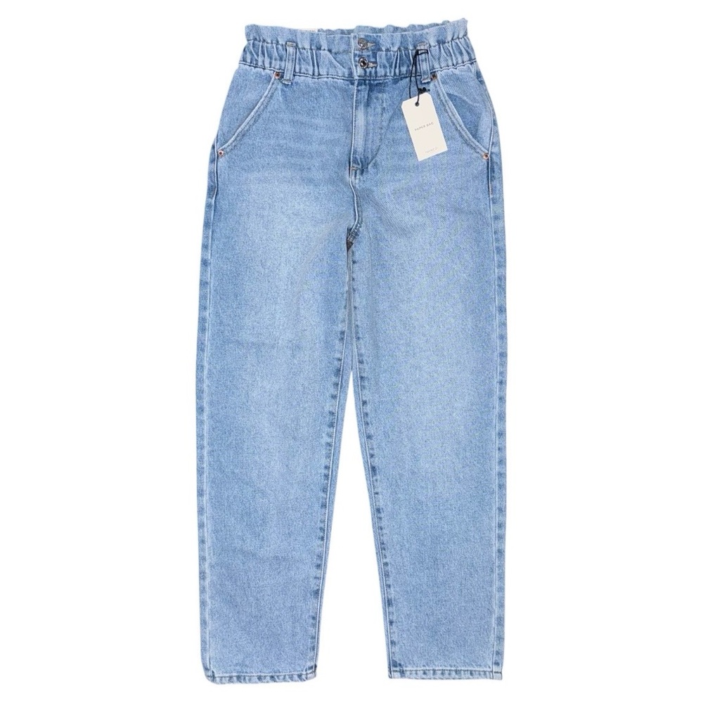NWT Forever 21 Paper Bag Waist Medium Wash High Rise Straight Tapered Jeans XS